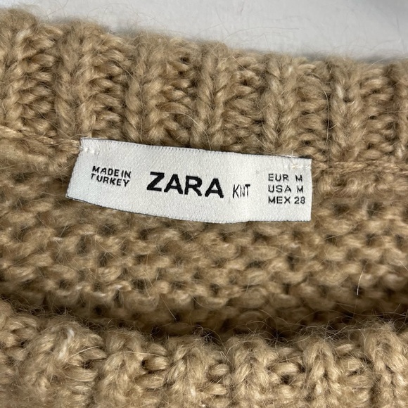 ZARA Chunky Open Knit Cropped Slouchy Boxy Sweater Round Neck Wool Mohair Blend - Picture 8 of 16
